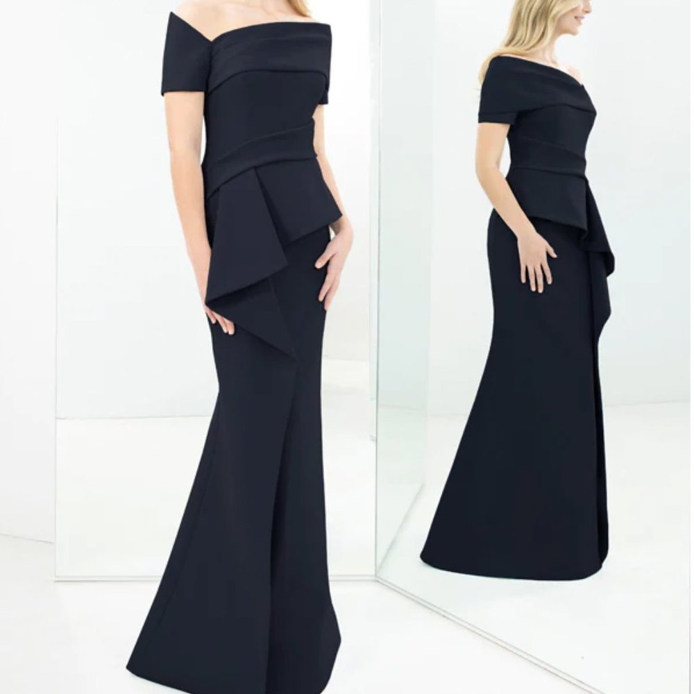 Alexander by Daymor Asymmetrical Neckline Dress in Navy- NWT NEVER WORN